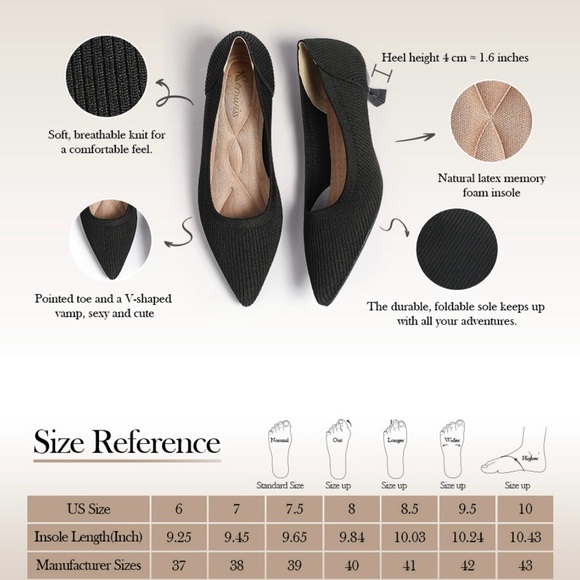 Semwiss Women's Low Heel Classic Pumps Pointed Toe Kitten Heels Shoes - Picture 9 of 9